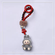 Load image into Gallery viewer, Flocked Mini Labubu Beaded Keychain Bag Charm