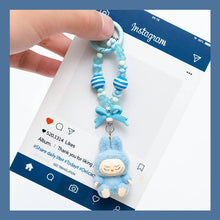 Load image into Gallery viewer, Flocked Mini Labubu Striped Beaded Keychain Bag Charm