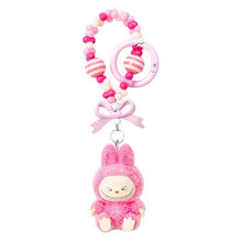 Load image into Gallery viewer, Flocked Mini Labubu Striped Beaded Keychain Bag Charm
