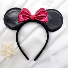 Load image into Gallery viewer, Faux Leather Mouse Ear Bow Mick Costume Headband