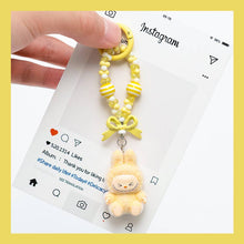 Load image into Gallery viewer, Flocked Mini Labubu Striped Beaded Keychain Bag Charm