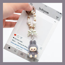 Load image into Gallery viewer, Flocked Mini Labubu Striped Beaded Keychain Bag Charm