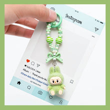 Load image into Gallery viewer, Flocked Mini Labubu Striped Beaded Keychain Bag Charm