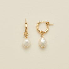 Load image into Gallery viewer, Drop Pearl Hoop Earrings