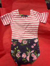 Load image into Gallery viewer, Leotard Navy Floral Pink Stripe - Leo Luv