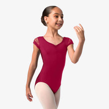 Load image into Gallery viewer, So DANCA, FAB DEB - SL139 CHILD FLORAL LACE CAP SLEEVE LEOTARDy