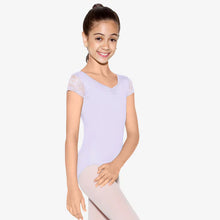 Load image into Gallery viewer, So DANCA, FAB DEB - SL139 CHILD FLORAL LACE CAP SLEEVE LEOTARDy