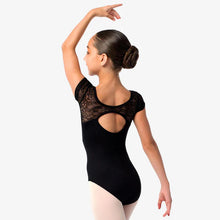 Load image into Gallery viewer, So DANCA, FAB DEB - SL139 CHILD FLORAL LACE CAP SLEEVE LEOTARDy