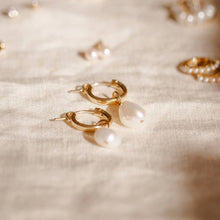 Load image into Gallery viewer, Single Pearl Hoop Earrings