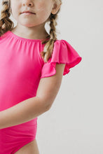 Load image into Gallery viewer, Hot Pink S/S Flutter Sleeve Leotard