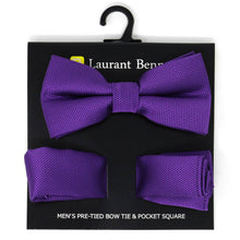 Load image into Gallery viewer, Poly Woven Men's Banded Bow Tie and Hanky Set - BTH6308