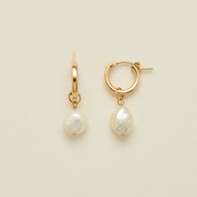 Load image into Gallery viewer, Single Pearl Hoop Earrings