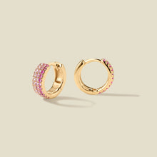 Load image into Gallery viewer, Cz Pink Pavé Huggie Hoop Earrings